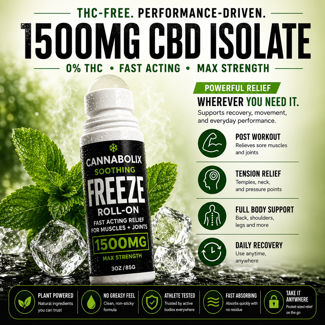 Soothing Freeze Roll On Relief Gel - 1500mg CBD